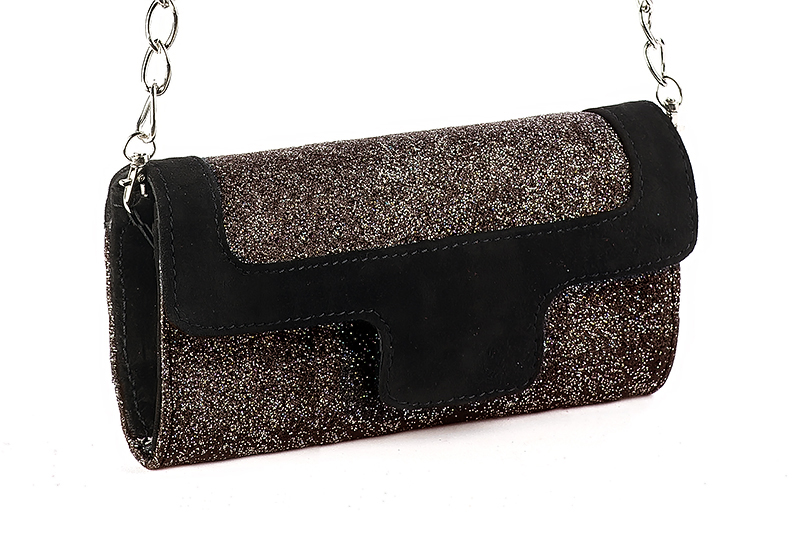 Gloss black women's dress clutch, for weddings, ceremonies, cocktails and parties. Front view - Florence KOOIJMAN